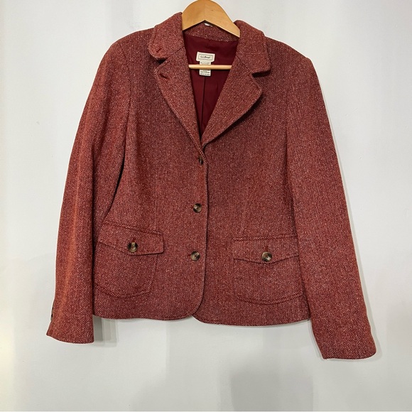 L.L. Bean Jackets & Blazers - L.L. Bean Blazer Women’s Galway Herringbone‎ Jacket L Equestrian Wool Rust Red